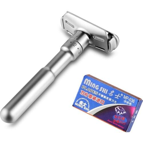 YINTAL Adjustable Safety Razor Double Edge Classic Men Shaving Mild to Aggressive 1-6 File Hair Removal Shaver it with 5 Blades