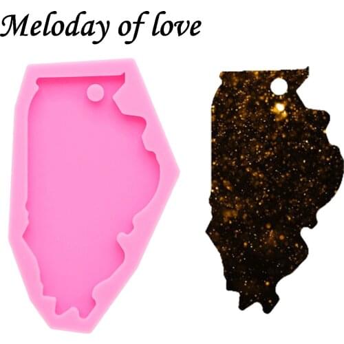 Shiny Illinois tate keychain molds for keychains DIY epoxy model resin keychain mold silicone rubber DY0212