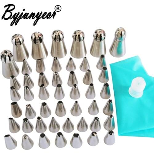Byjunyeor 49Pcs Russian Tulip Nozzle Icing Piping Tips Bake Pastry Cake Decorating Tool 1 Pcs Silicone Pastry Bag 1 Copler CS118