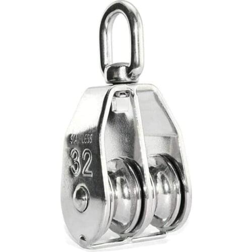 1 Piece M32 Pulley, Pulley Block in Stainless Steel 304,Lifting Crane Swivel Hook Bearing,Shells Pulley Roller for Ropes