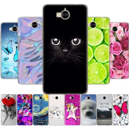 Cover phone case for huawei Y6 2017 /Y5 2017 soft tpu silicone back cover 360 full protective printing transparent coque flower