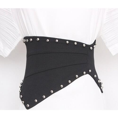 2020 Black Elastic Denim Fabric Elastic Corset Belts 2020 Irregular Zipper Wide Waist Belts Women Waistband Caestus Ruched Belts