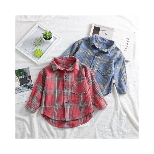 Korean Childrens Clothing Boys Long-sleeved Shirt 2020 Autumn New Cotton Turn Down Collar Boys Top Tees Kids Plaid Shirts 1-5Y