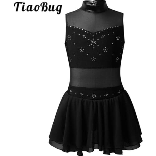 TiaoBug Kids Sleeveless Metallic Rhinestones Gymnastics Leotard Girls Ballet Figure Skating Dress Dancewear Performance Costume