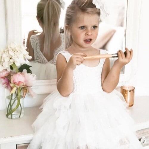 Baby Girls Party Dress Lace Tulle Flower Wedding Gown Fancy Birthday Outfits Children V-back Designs Kids Clothes Casual Wear