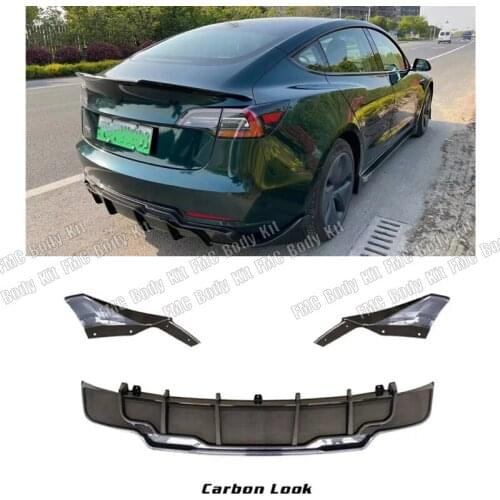 Car Rear Bumper Diffuser Lip For Tesla Model 3 Sedan 2017-2019 ABS Carbon Fiber Look Exterior Tailgate Trunk Lower Spoiler Cover