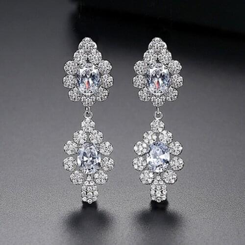 FXLRY New Design Yellow/White AAA CZ Flower Long Drop Earrings for Women Wedding Party Fashion Jewelry Gift