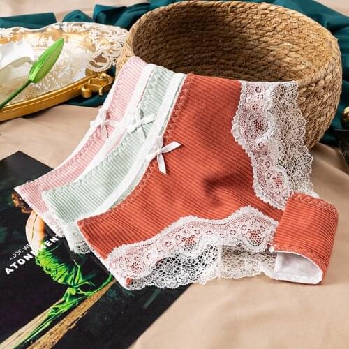 Cotton Underwear Women Antibacterial Japanese Panties Women Lingerie Sexy Lace Flower Briefs Boxers for Women Intimates Striped