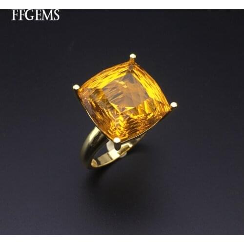 Classic Citrine Ring Sterling Real 925 Silver Natural Gemstone Bird Nest Cut 12.5ct Fine Jewelry Women Engagement Wedding Gift