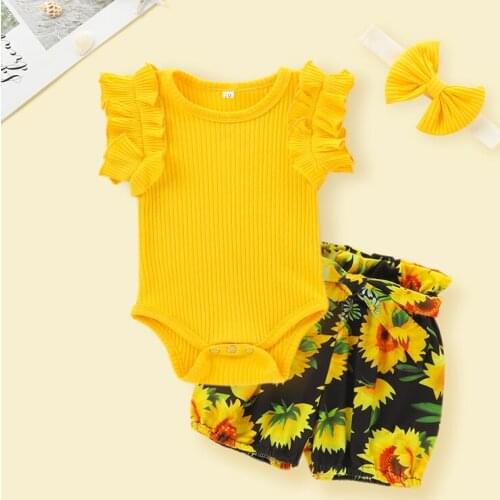 Newborn Baby Flowers Clothing Set Baby Ruffles Top and Floral Pant with Hairband Toddler Sweet Outfits Kids Girls Clothes Outfit