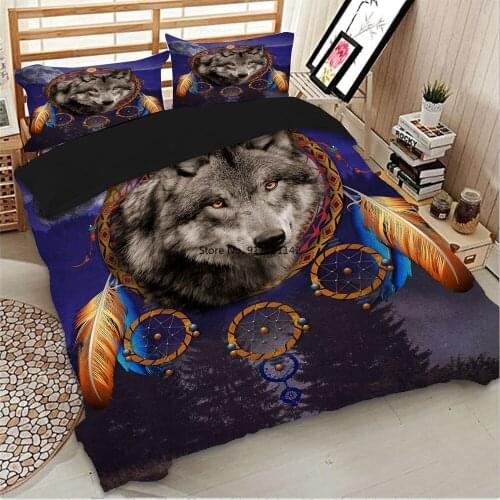 Retro Wolf Bedding Set 3D Dream Catcher Animal Print Quilt Cover and Pillowcase Double Queen Extra Large Home Textile Bedding