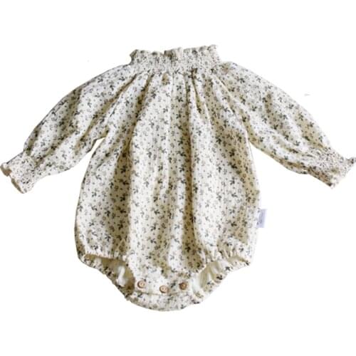 Korean Style Newborn Baby Girls Floral Printed Bodysuits Spring Autumn Long Sleeve Infants Clothes Toddlers Kids Jumpsuits