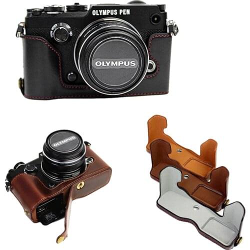 New Leather Camera Case For Olympus Pen-F Pen F PENF Half Body Camera Bag Take Out Battery Directly Cover