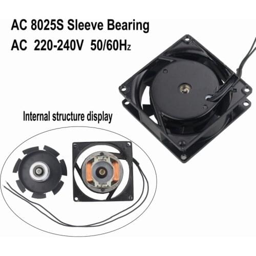 2 Pcs Gdstime 80*80*25mm 8cm Metal Cooling Fan 220V AC 240V 80mm x 25mm Machine PC Case Cooler 8025s 2-Wires Without Connector