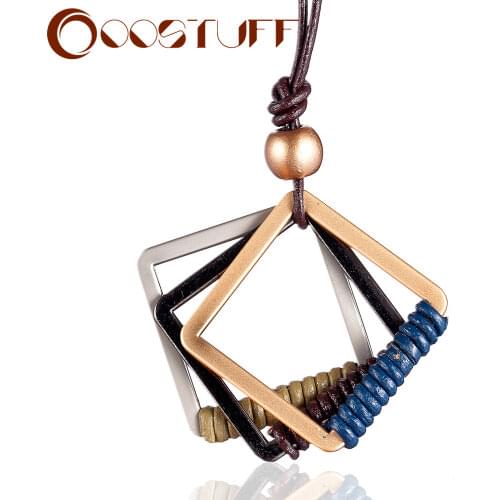 Fashion Jewelry Vintage Square Triangle Suspension Necklace Long Rope Chain Decoration Statement Pendants Women Gift Accessories