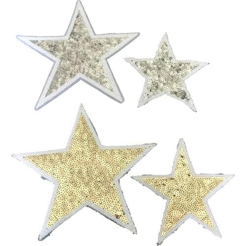 2pcs/lot Gold/Silver Star Patches for Clothes DIY Garment Accessories Iron/Sew on Sequined Appliques Sequins STAR Patch Large
