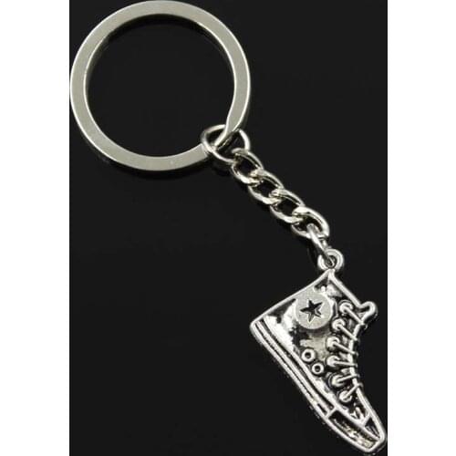 New Fashion Men 30mm Keychain DIY Metal Holder Chain Vintage Basketball Shoes 30x20mm Silver Color Pendant Gift