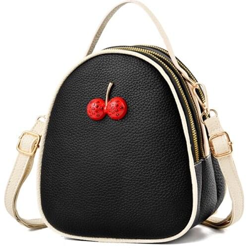 New Brand Cherry Pattern Female PU Leather Small Handbags Casual Fashion Designer Ladies Bag Shoulder Girls Round Zipper Bags