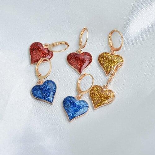 New Fashion Geometric Heart Drop Earrings For Women Blue Red Dangle Earring Gold Color Korean Jewelry Gifts Bijoux femme