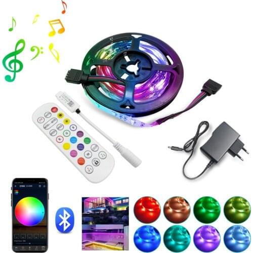 New Bluetooth Music LED Strip Lights RGB 5050 2835 Flexible Ribbon RGB LED Light 5M 10M 15M 20M Tape Diode + Controller Adapter