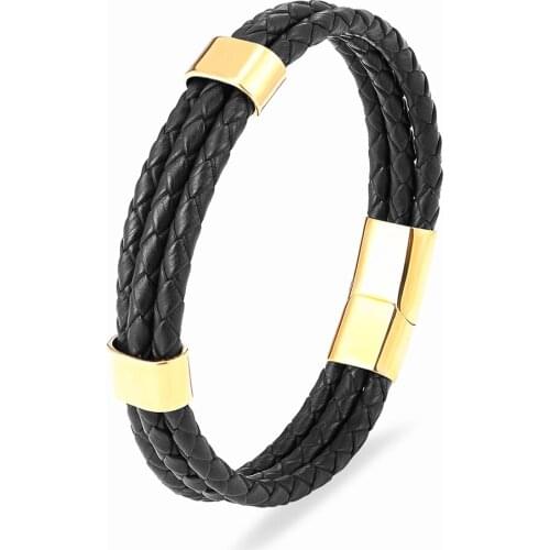 New Fashion Stainless Steel Bracelet Men High Quality Leather Genuine Braided Punk Rock Bangles Ladies Jewelry Friend Best Gift
