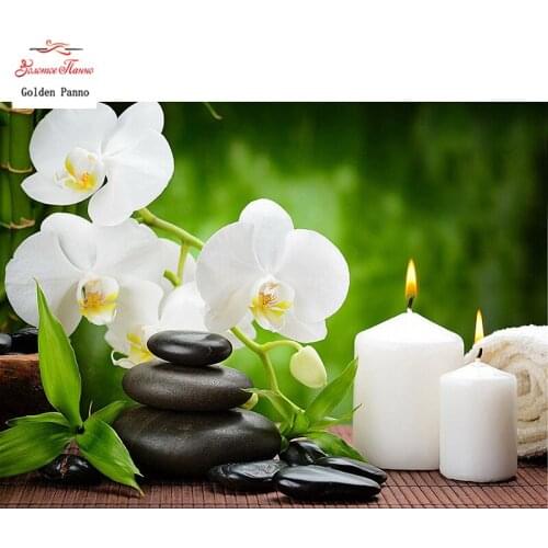 New Full Square Diamond 5D DIY Diamond Painting "Orchid Candles Stones" Embroidery Cross Stitch Rhinestone Mosaic Painting Gift