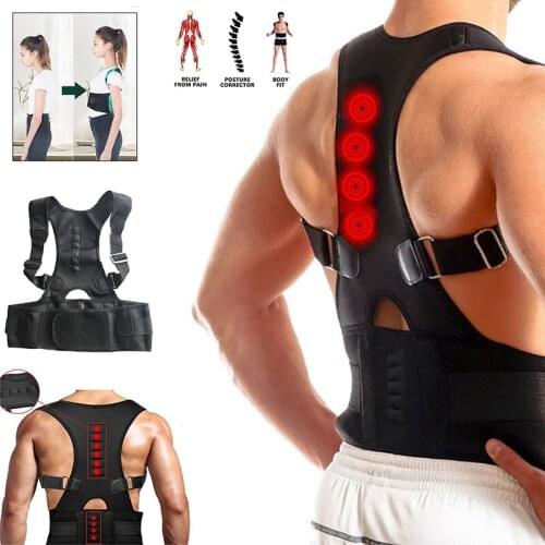 New Adjustable Posture Corrector Male Female Magnetic Back Support Black Flesh Color Nylon Elastic Shoulder Back Brace Belt