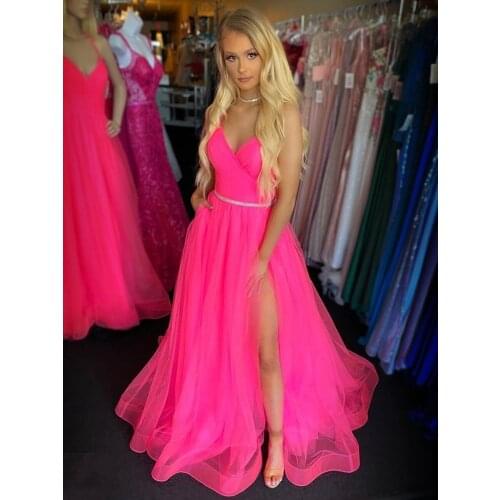 Charming Evening Gowns Sexy Spaghetti Straps Side Split A-line Party Dress for Special Occations