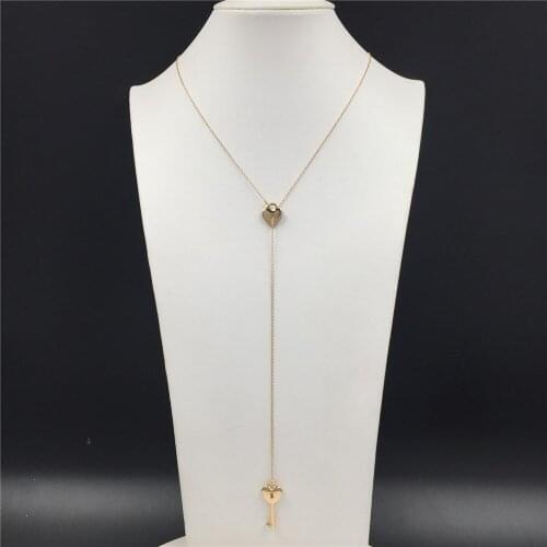 Lovely Gold Colro Plating Key Lock Pendant Y Neck Necklace For Women Girl Gorgeous Elegant Casual Chic Jewelry Accessory