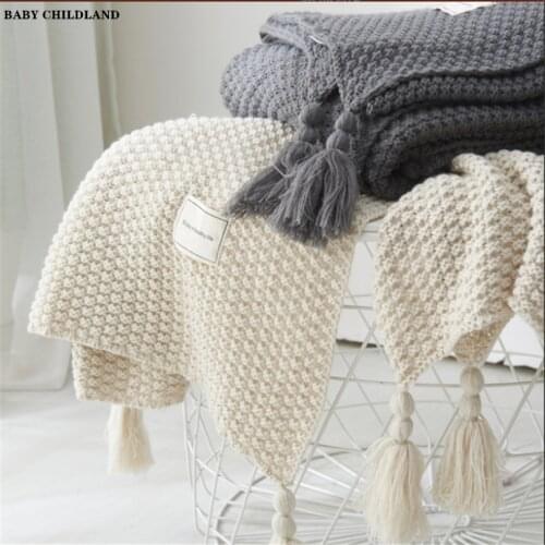 170*130cm chunky knitted Blanket Tassel Bed Sofa Throw Blankets Nordic Shawl Blanket Bedspread Knit Kids Baby Blankets