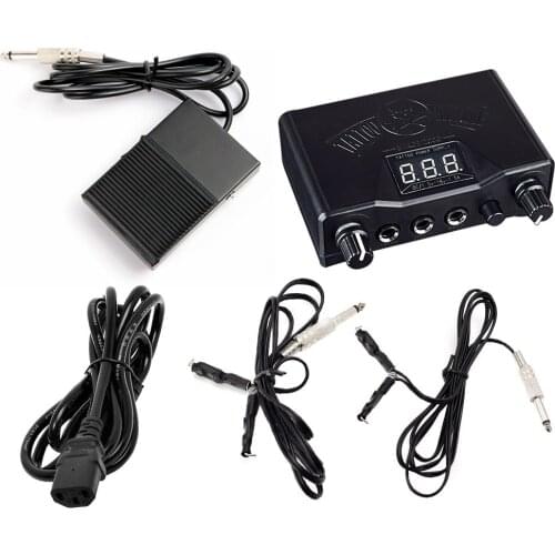 Professional 1pcs Tattoo Black Stable Tattoo Power Supply Digital LCD Machine Foot Pedal Switch Clip Cords With Euro/UK/US Plug