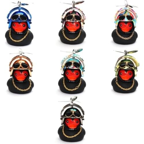 Rubber Duck Car Decorations Black Duck Car Dashboard Ornaments with Propeller Helmet