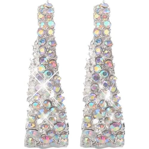 Luxury U Shape Full rhinestone hoop earrings Women Round Geometric Shiny crystal Party Earrings Fashion Jewelry