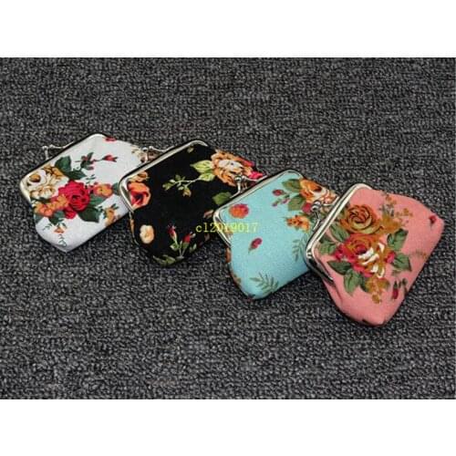 Rose canvas mini pocket coin bag with cloth clasp 300PCS