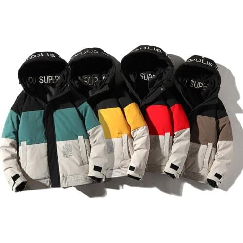 Patchwork Hooded Mens Winter Down Regular 90% White Duck Down Casual Down Coat Warm Puffer Jacket
