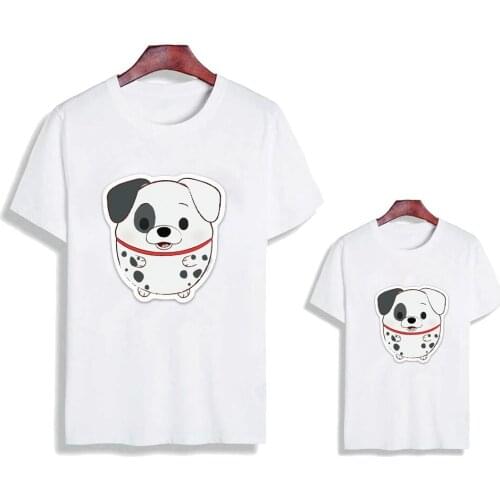 Family Clothes Summer Short Sleeve Casual White O-neck Baby Kids Boys Girls Tshirts Dog Print Family Outfits Dropship