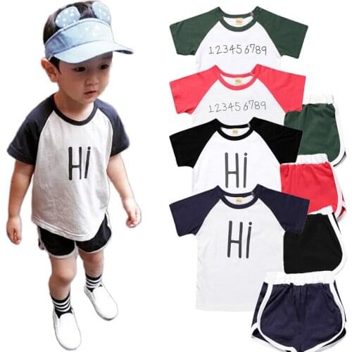 Letter For Girl Sports Suit Kids Boy Clothing Set T-shit+Shorts Cotton Hot Sale Korean Style Boys Clothing Children Kindergarten