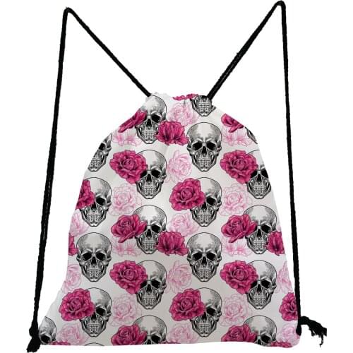Death Floral Skull Print Drawstring Bags New Unisex Storage Bag High Capacity Softback Bag Fashion Backpack Halloween Candy Bags