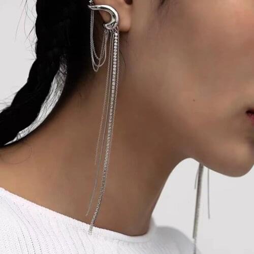 TIMEONLY Japan Style Asymmetric Long Chain Dangle Earring for Women Ladies Shiny Crystal CZ Zirconia Tassel Earrings Jewellery