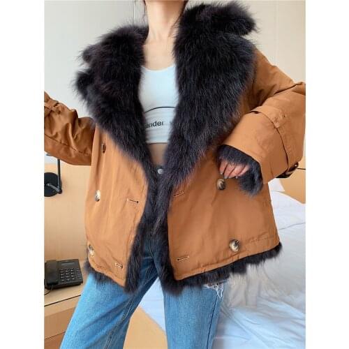 2020 New Wear on Both Sides Parka Winter Jacket Women Natural Fox Fur Liner Coat Thick Warm Double Breasted Turn-down Collar