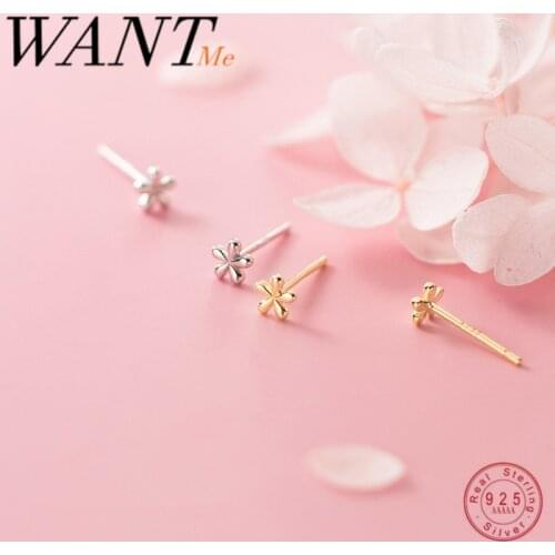 WANTME Real 925 Sterling Silver Romantic Sweet Smooth Mini Small Flower Stud Earrings for Women Girl Teen Jewelry Accessories