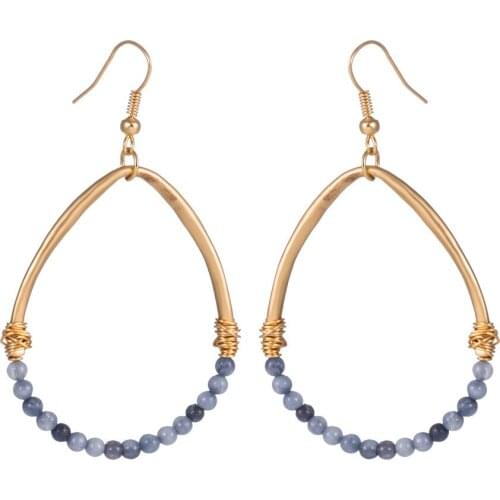 2020 new Hollow out water drop Hand-woven metal blue natural stone drop earrings for women