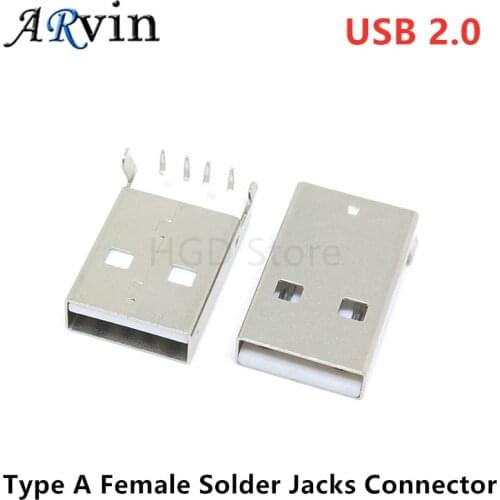 10PCS USB 2.0 Type A Female Solder Jacks Connector Side Needle 4P 90 Degree USB Data Interface Vertical
