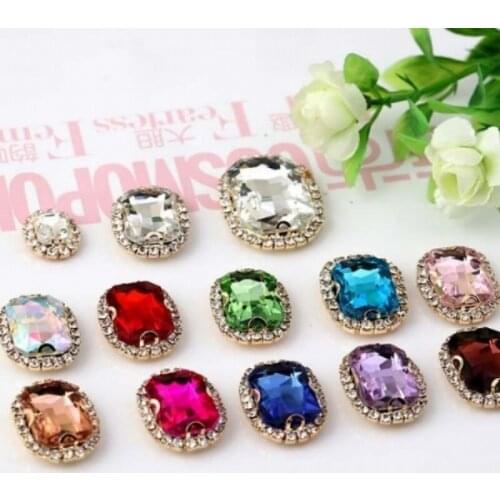 13*18mm 40pcs/pack Octagonal sew on rhinestones high-quality Crystal glass with silvery claw DIY fashion accessories YJ59