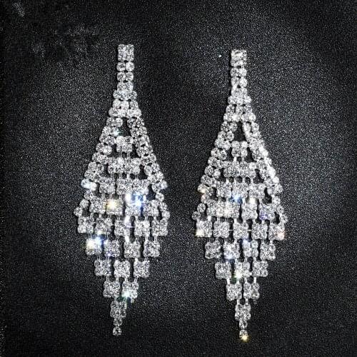 2019 Dollybling New Pendant Shiny Long Stud Earrings for Woman Bride Silver Wedding Jewelry Fashion Stud Earrings 180817-10