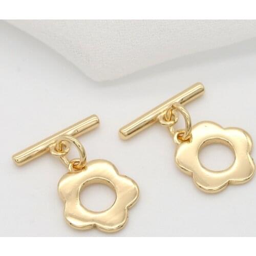 4 Set 13x18 MM 14K Gold Color Plated Brass Flower Bracelet O Toggle Clasps High Quality Diy Jewelry Accessories