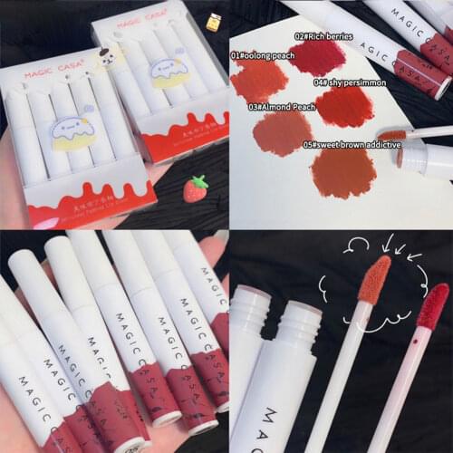 5pcs/set Lip Gloss Gift Box Velvet Matte Color Non-stick Lip Glaze Long Lasting Liquid Lipstick Waterproof Cosmetics TSLM1