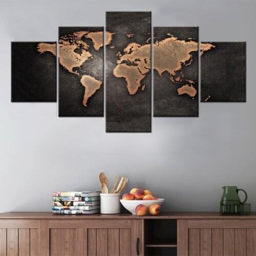 5 pieces retro world map Nordic poster picture modular HD abstract canvas art frame painting living room wall decoration