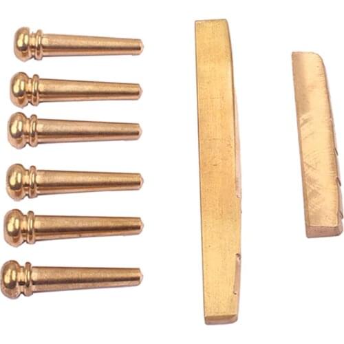 6 pieces Brass Bridge Pins + Nut Saddle Slotted for Acoustic Guitar Parts Gold New