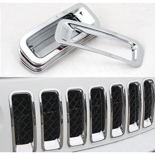 7x Chrome Silver Front Grill Inserts Trim Decor Cover Ring Sticker ABS Fit for Jeep Patriot 2011-2015